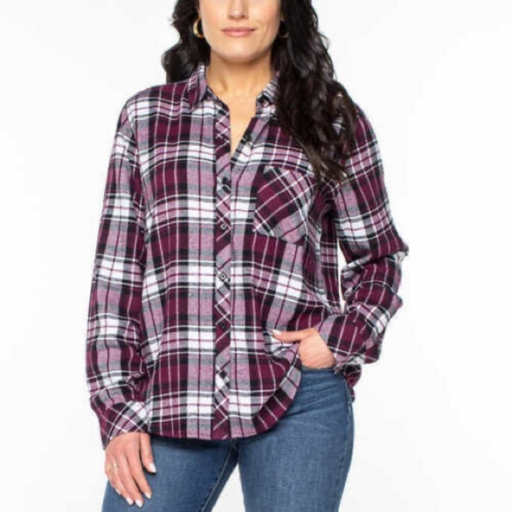 WELL WORN Ladies' Flannel Button-Up Shirt Berry Plaid
Size Small